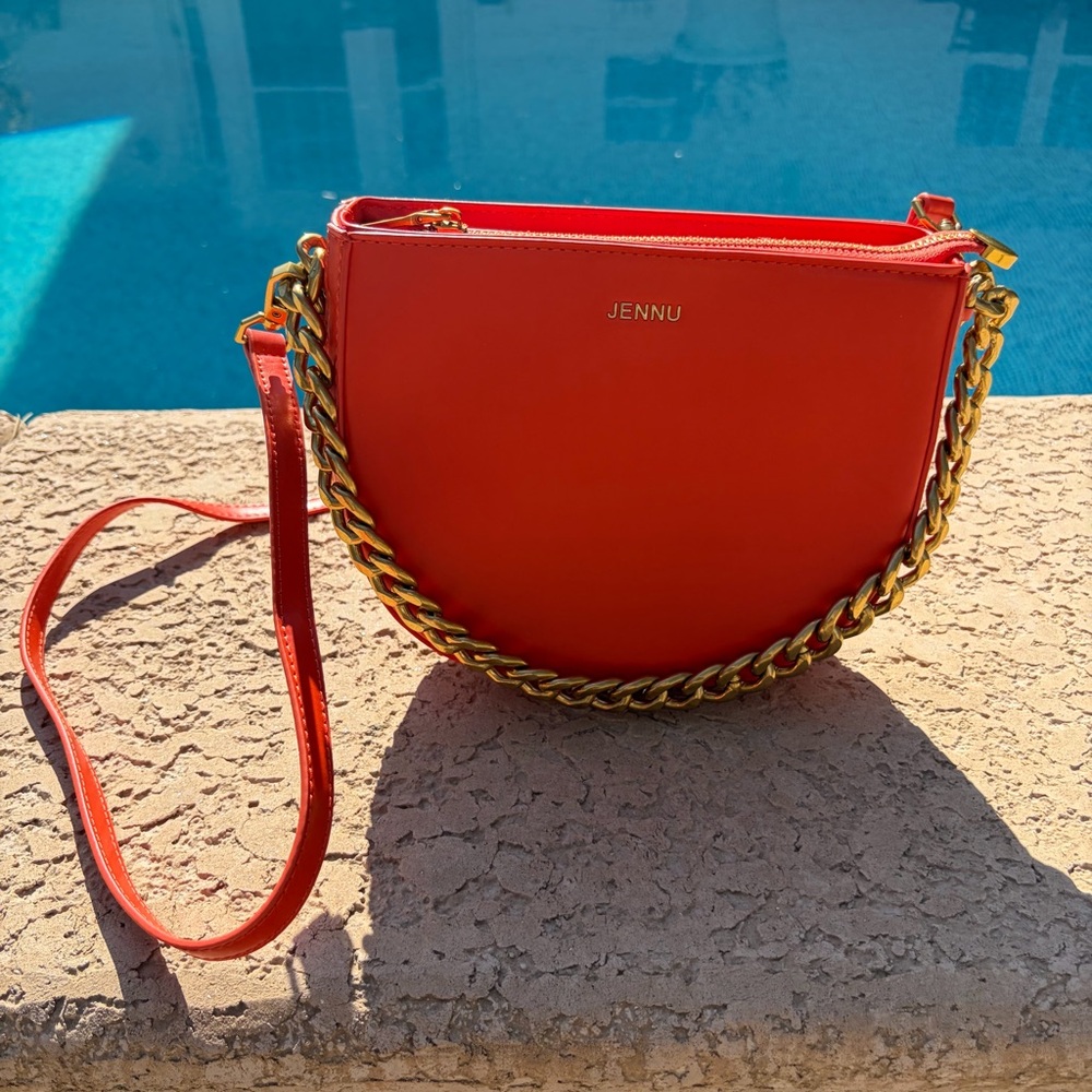 Zohra Orange Vegan Leather Saddle Bag